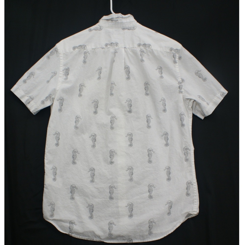 Old Navy Mens Slim Fit Seahorse Print Short Sleeve Button Down Shirt White M